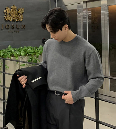 Men's Swearter New Korean Style Handsome Simple Solid Color Trendy Pullover Long Sleeve Stylish Male Casual Clothing 9W1818