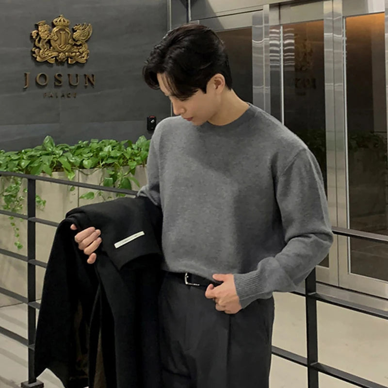 Men's Swearter New Korean Style Handsome Simple Solid Color Trendy Pullover Long Sleeve Stylish Male Casual Clothing 9W1818