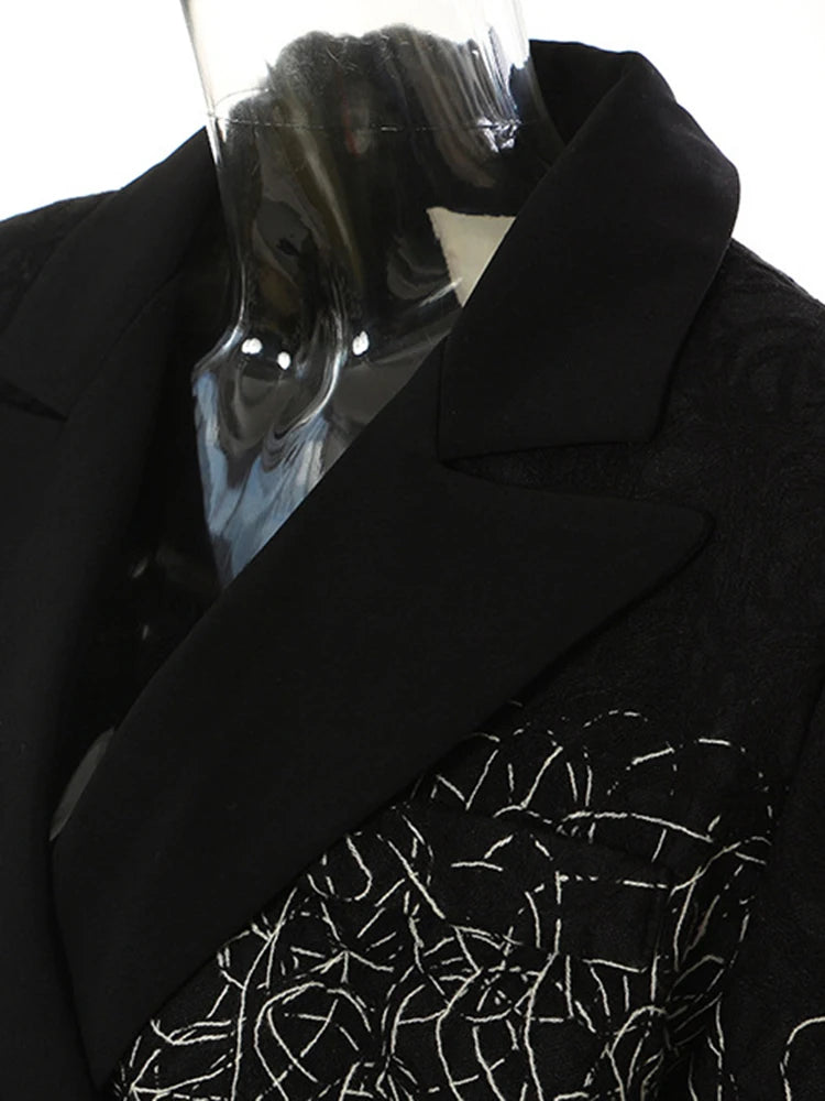 Women Black Embroidery Big Size Blazer New Lapel Long Sleeve Loose Fit Jacket Fashion Tide Spring Autumn 2025 17A4201H