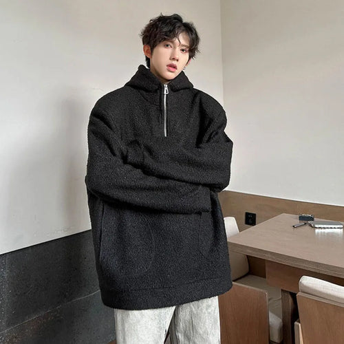 Load image into Gallery viewer, Woolen Hooded Men&#39;s Fashion Coat Zipper Pockets Solid Color Pullover Streetwear Loose New Chic Male Hoodies 2024  9C9032
