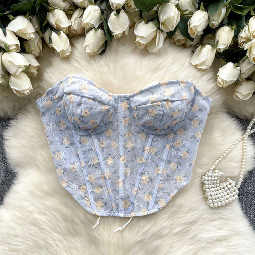 Load image into Gallery viewer, French Vintage Bohemian Summer Elegant Print Sexy Club Strapless Lace-up Short Tops Women Backless Fashion Irregular Clothes New
