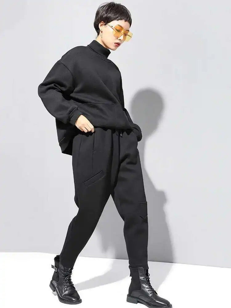 High Elastic Waist Black Thick Casual Harem Pants New Loose Fit Trousers Women Fashion Tide Spring Autumn 2025 1DF4690