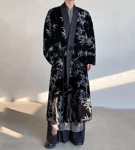 Men's Trench Coat Spring Embroidered Silver Bamboo Decoration New Chinese Style Stand Collar Handsome Male Clothing 9W1706