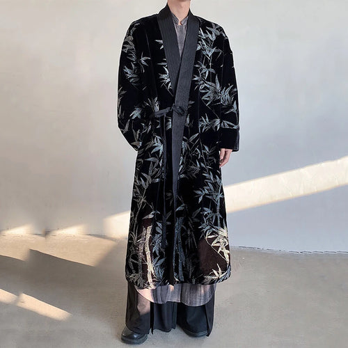 Load image into Gallery viewer, Men's Trench Coat Spring Embroidered Silver Bamboo Decoration New Chinese Style Stand Collar Handsome Male Clothing 9W1706
