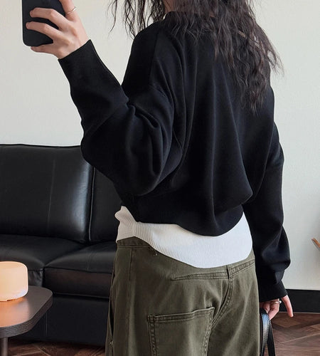 Black Color-block Knitting Sweater Irregular Neck Long Sleeve Women Pullovers New Fashion Tide Spring Autumn 2025 1DJ0158