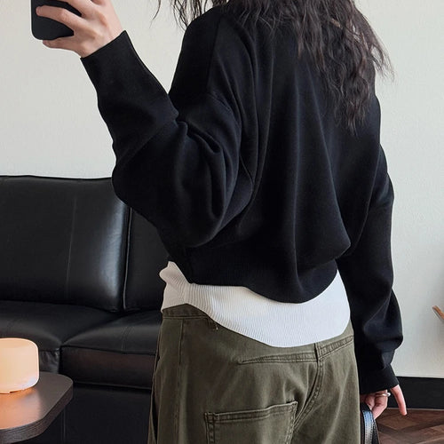 Load image into Gallery viewer, Black Color-block Knitting Sweater Irregular Neck Long Sleeve Women Pullovers New Fashion Tide Spring Autumn 2025 1DJ0158
