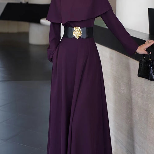 Load image into Gallery viewer, Solid Slimming Spliced Belt Temperament Dresses for Women Round Neck Long Sleeves Dress Female Fashion Clothing New
