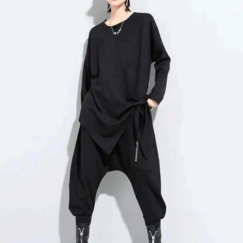 Load image into Gallery viewer, Women Black Bandage Bow Irregular Big Size T-shirt New Round Neck Long Sleeve  Fashion Tide  Spring Autumn 2025 1DC671
