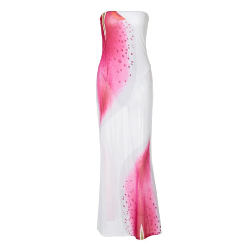 Load image into Gallery viewer, Mesh Floral Print Sexy Maxi Dress For Women Gown Off-shoulder Strapless Sleeveless Backless Bodycon Club Long Dress
