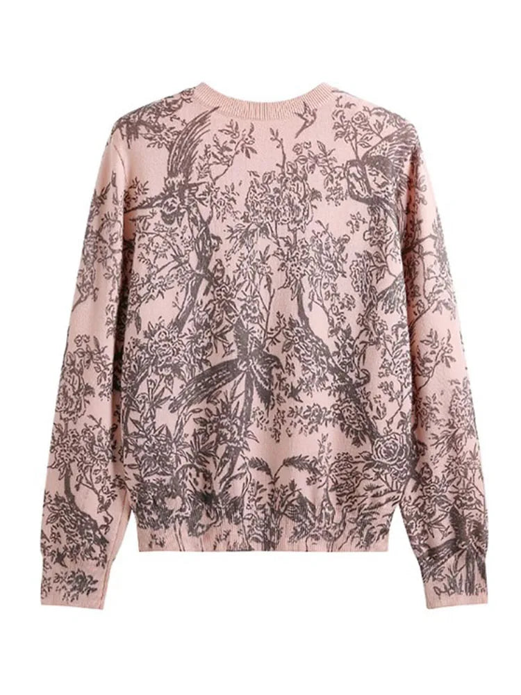 Fall Winter Women Casual Style Animal Pattern Printing Pullover Sweater Classic Crew Neck Knit Tops C-069