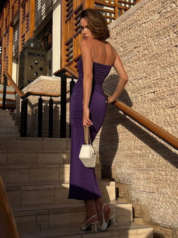 Elegant Strapless Elastic Tight Long Dress Women Sexy Bodycon Backless Party Club Evening Dress Slim Temperament Vestido