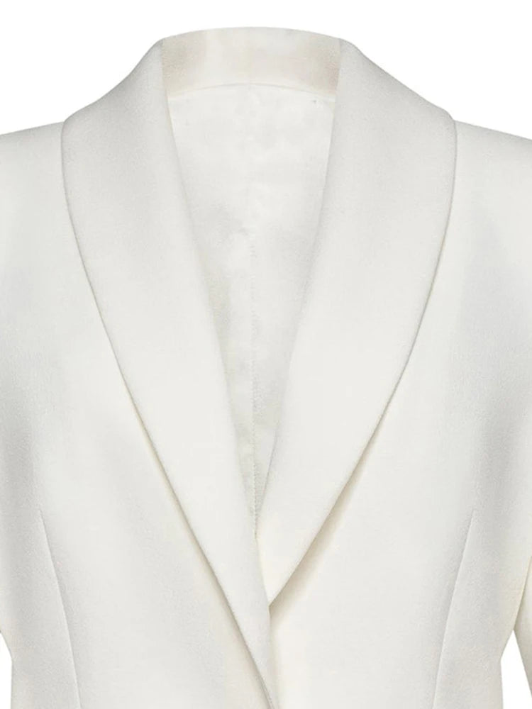 Women White Irregular Pleated Ruffles Elegant Blazer New Lapel Long Sleeve Jacket Fashion Tide Spring Autumn 2025 1DH4840