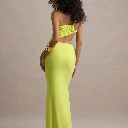 Load image into Gallery viewer, Irregular Ruched Sexy Maxi Dress For Women Gown Hollow Out One Shoulder Sleevelessdraped Bodycon Club Party Long Dress
