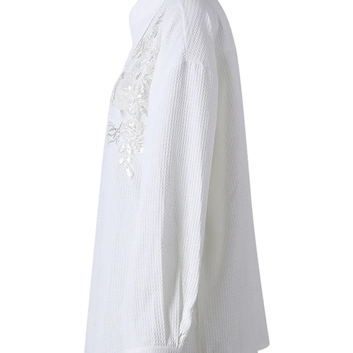 Load image into Gallery viewer, Women White Sequins Flower Big Size Elegant Blouse New Lapel Long Sleeve Shirt Fashion Tide Spring Autumn 2025 CPG2805
