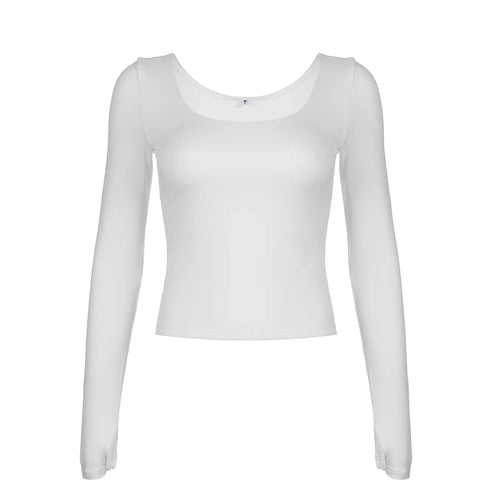 Load image into Gallery viewer, Casual White Skinny Spring Long Sleeve T-shirt Women Basic Crop Tops All-Match Korean Fashion Tee Round Neck Outfits
