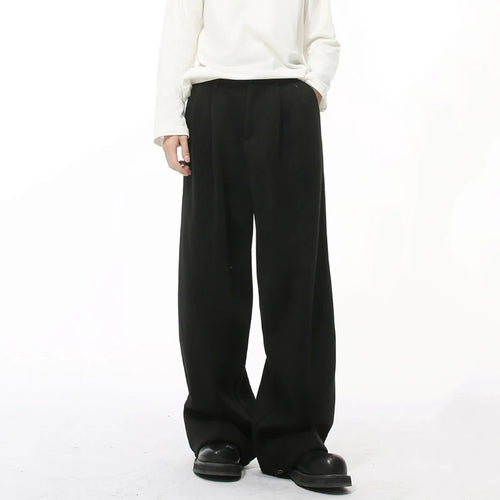 Load image into Gallery viewer, Korean Style Men&#39;s Casual Pants Woolen Solid Color Pleated Trousers Straight Wide Leg Loose Male Bottom New Winter 9C9212
