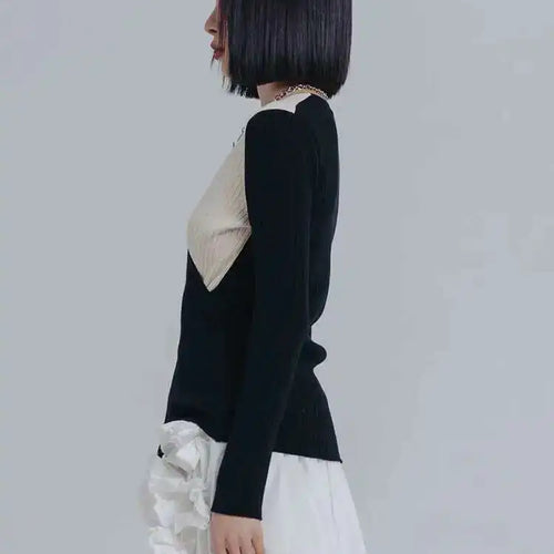 Load image into Gallery viewer, Irregular Color-block Knitting Sweater Fit V-Neck Long Sleeve Women Pullovers New Fashion Tide Autumn Winter 2025 1DE6584
