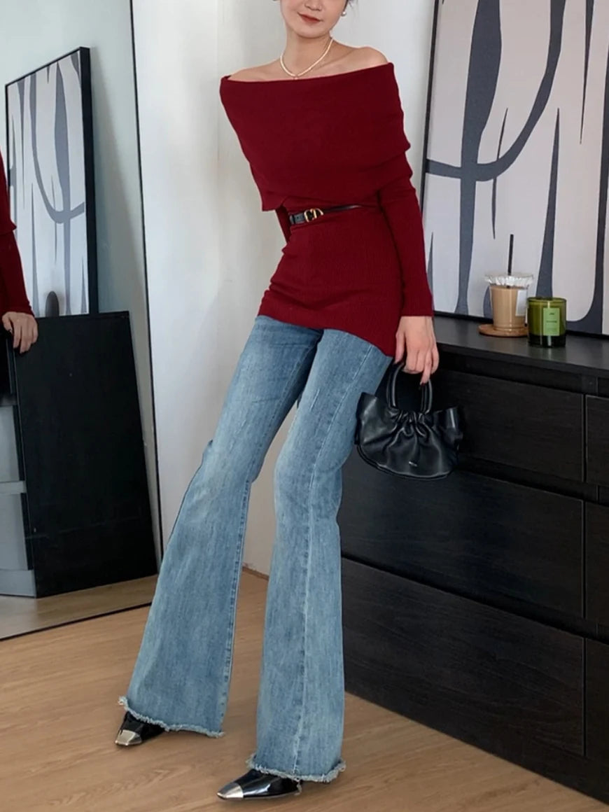Pure Color Elegant Knitted Dress Woman Bodycon Slim Y2K Mini Dress Casual Party Korean Fashion Long Sleeve 2023 Winter C-260
