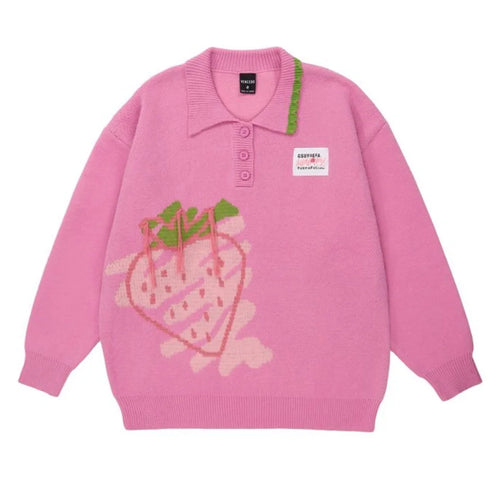 Load image into Gallery viewer, Japanese Kawaii Sweater Women Harajuku Knitted Jumper Loose Casual Strawberry Contrast Knitwear Tops Cute Streetwear
