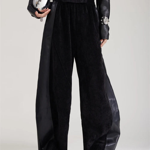 Load image into Gallery viewer, High Elastic Waist Coffee Pu Leather Spliced Wide Leg Pants New Trousers Women Fashion Tide Spring Autumn 2025 1DH8028
