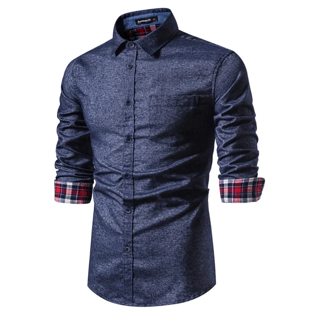 100% Cotton Men Shirts Solid Color Single Pocket Long Sleeve Bussiness Shirts for Men High Quality Washed Shirts Men