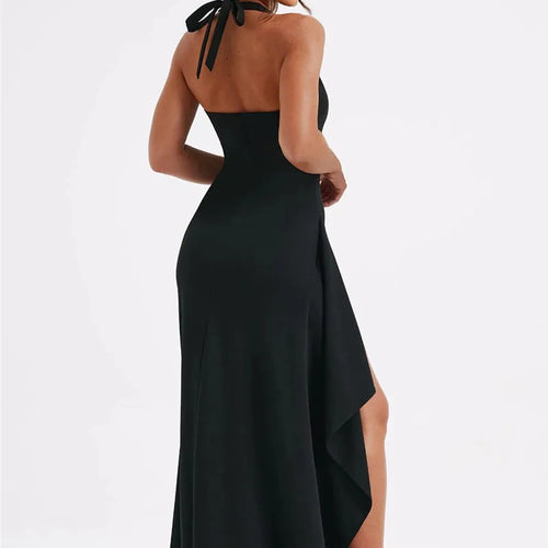 Load image into Gallery viewer, Deep V Neck Thigh High Split Maxi Dress Women Halter Sleeveless Backless Bodycon Club Party Sexy Long Dress New
