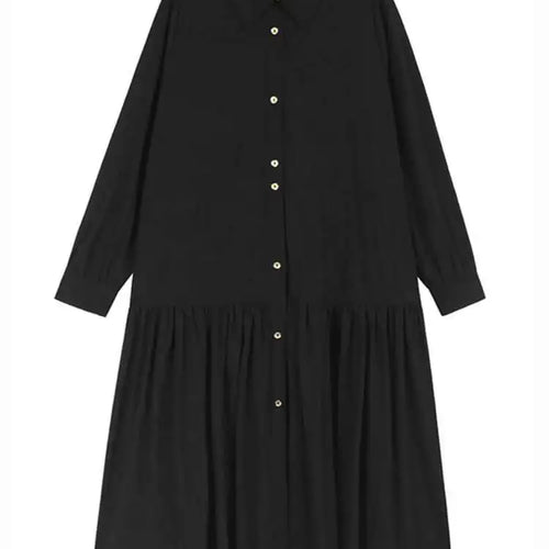 Load image into Gallery viewer, Women Black Big Size Elegant Shirt Dress Brief Pleated Hem New Lapel Long Sleeve Fashion Tide Spring Autumn 2025 1DH9327
