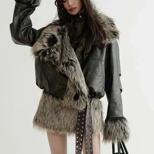 Load image into Gallery viewer, Women Gray Fur Spliced Bandage Elegant Mini Dress New Turtleneck Sleeveless Fashion Tide Spring Autumn 2025 1DH9342
