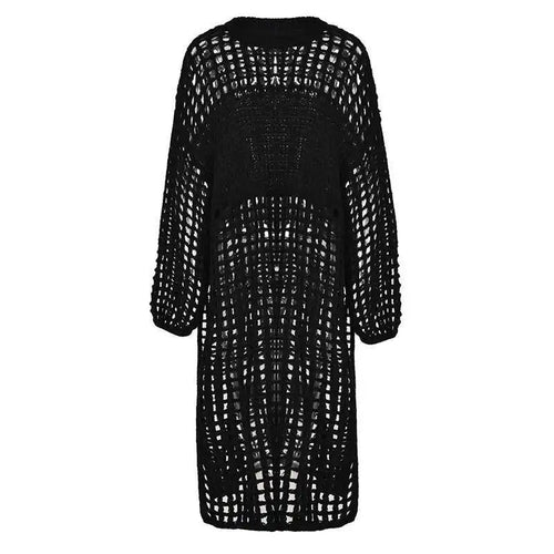 Load image into Gallery viewer, Women Black Knittng Hollow Out Big Size Long Dress New Round Neck Long Sleeve Fashion Tide Spring Autumn 2025 5WA10401
