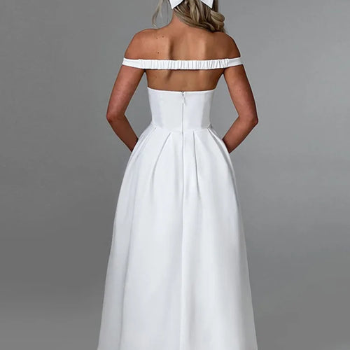 Load image into Gallery viewer, Off-shoulder Backless Pleated Maxi Dress Women Fashion Strapless Sleeveless High Waist A-line Club Long Dress Elegant
