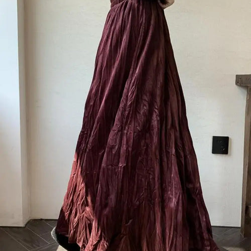 Load image into Gallery viewer, Autumn Winter Women's Black Red Elastic High Waist Velvet Skirt Korean Version Brown Elegant Vacation Party Pleated Long Skirts
