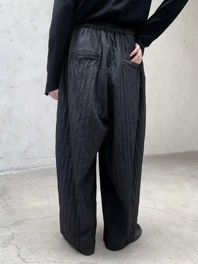 High Elastic Waist Black Striped Casual Long Wide Leg Pants New Trousers Women Fashion Tide Autumn Winter 2025 1DH8380