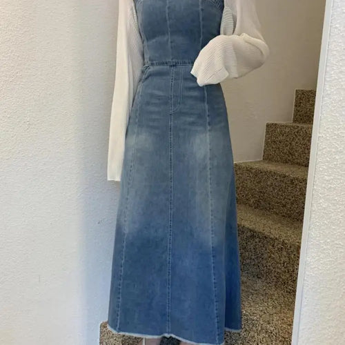 Load image into Gallery viewer, New Summer Women Vintage Casual Sexy Club Slip Denim Dress Fashion High Waist Long Dress Lady Slim A-line Pockets Jean Dresses
