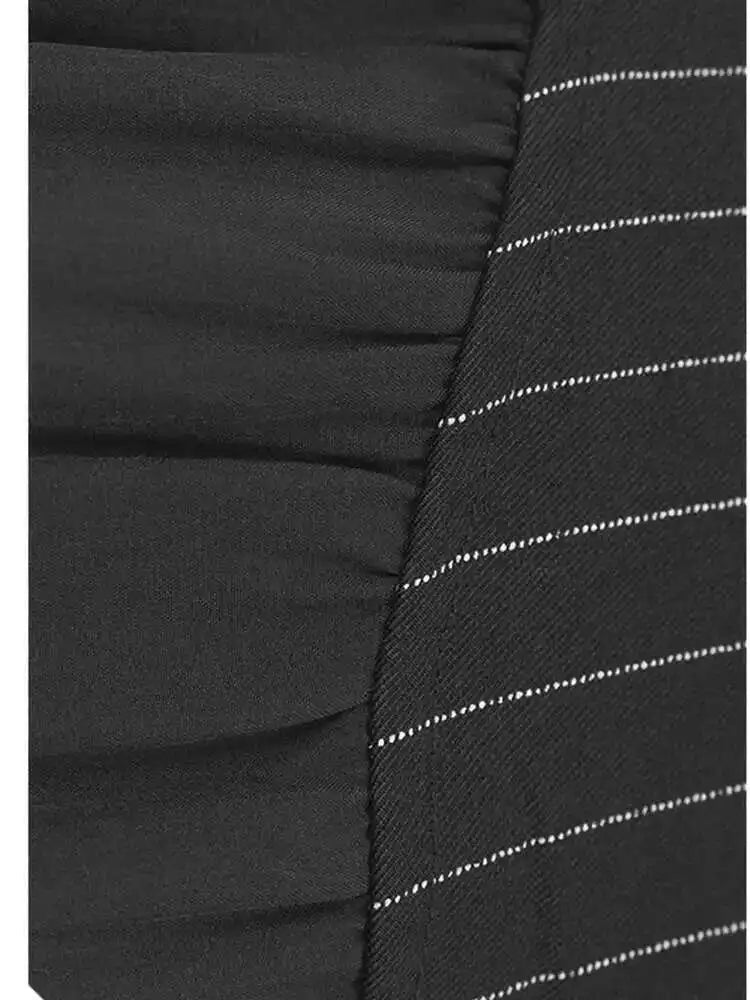 Women Black Striped Drawstring Big Size Knee-Length Dress New Lapel Long Sleeve Fashion Tide Spring Autumn 2025 1DH9966