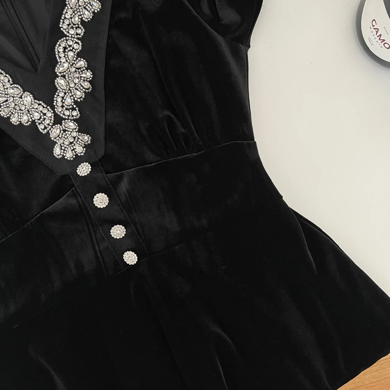 French Vintage Women New Black Diamond Velvet Long Sleeve Evening Dress Autumn Winter High Waist Elegant Party Short Dress Trend