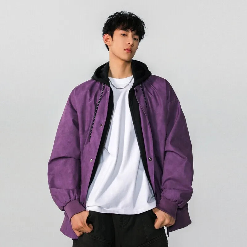 Men's Hooded Jacket Spring New American Fake Two-piece Patchwork Multip Pocket Trendy High Street Menwear 2025 9W1275