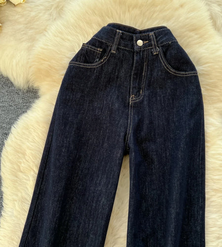 Spring Korean Vintage Blue High Waist Straight Denim Pant Women Wide Leg Jeans Fashion Casual Popular Streetwear Trousers Trendy