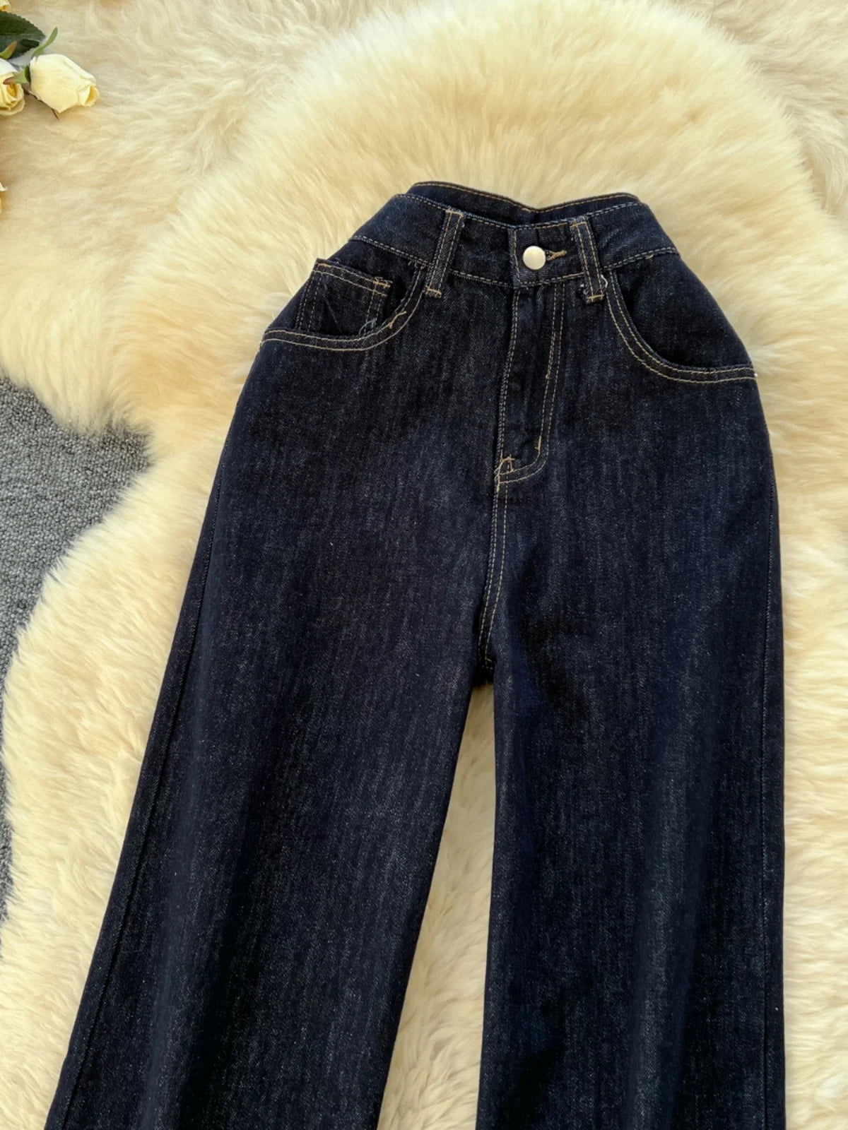 Spring Korean Vintage Blue High Waist Straight Denim Pant Women Wide Leg Jeans Fashion Casual Popular Streetwear Trousers Trendy