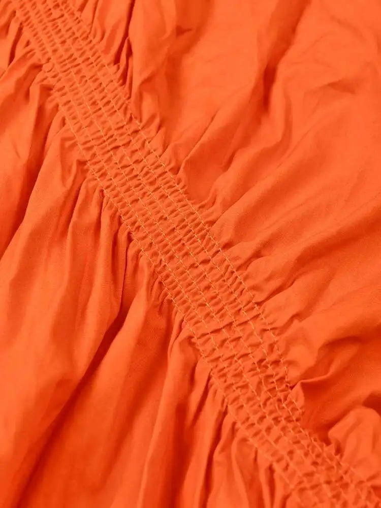 Women Orange Irregular Pleated Big Size Dress New Stand Collar Long Sleeve  Fashion Tide Spring Autumn 2025  1DF4807115