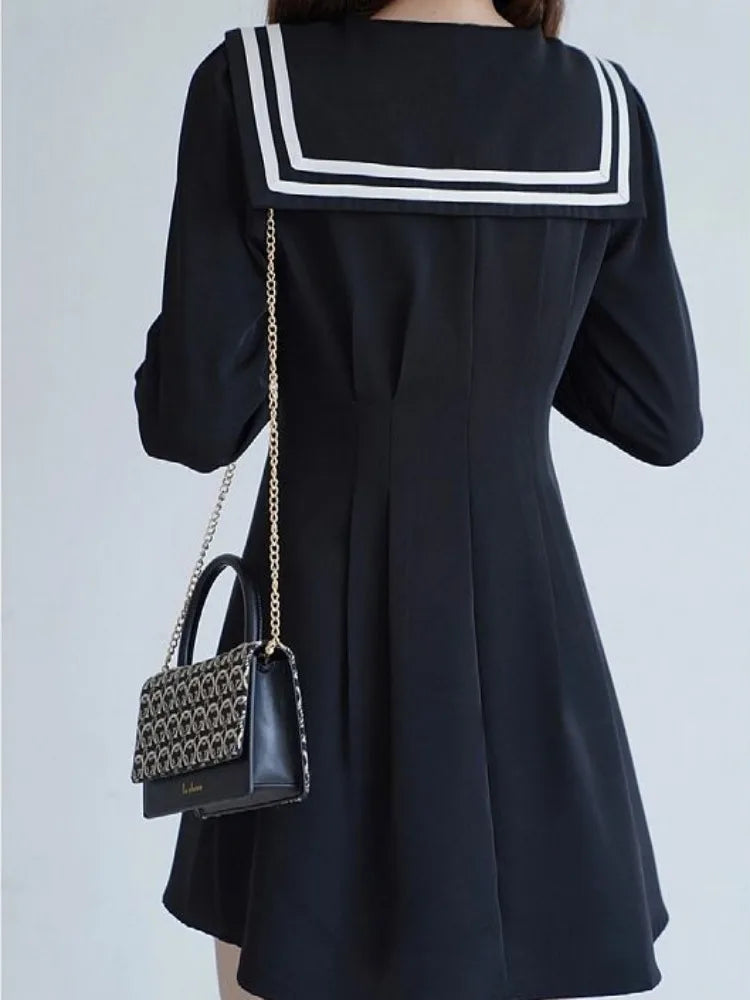 Preppy Style School Student Black Mini Dress Japanese Harajuku Long Sleeve Short Dresses Autumn Korean Fashion