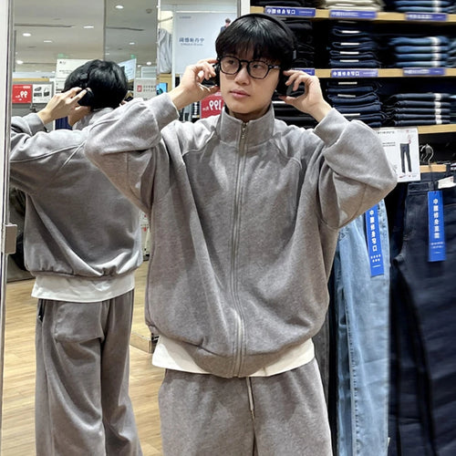 Load image into Gallery viewer, Spring Men&#39;s Two-piece Sets Stand Collar Solid Color Zipper Sweatshirt Drawstring Straight Leg Male Pants Simple 9W1192
