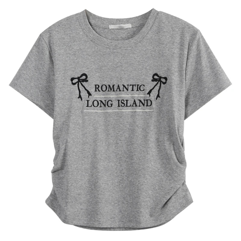 Short Sleeve Y2k Tops Tshirts for Women Embroidery Butterfly O-neck Summer Tees Crop T Shirts Tunic Folds Casual Fashion T-shirt