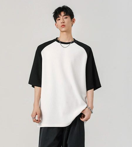 Men's T-shirts Short Sleeve New Summer Pinstripe Splicing Trendy Pullover Trendy Two Color Design Male Casual Tops 9W1933