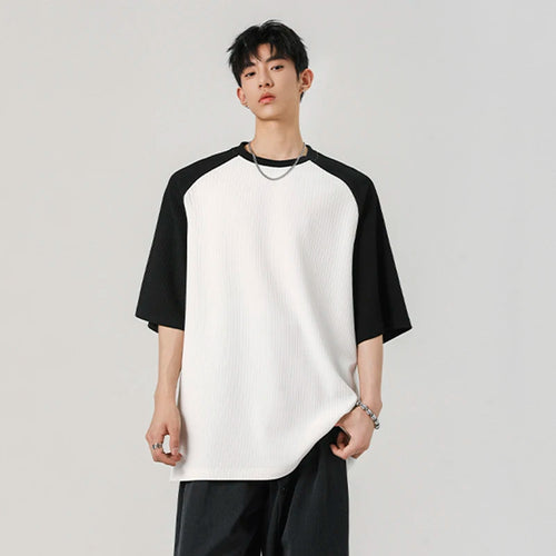 Load image into Gallery viewer, Men&#39;s T-shirts Short Sleeve New Summer Pinstripe Splicing Trendy Pullover Trendy Two Color Design Male Casual Tops 9W1933
