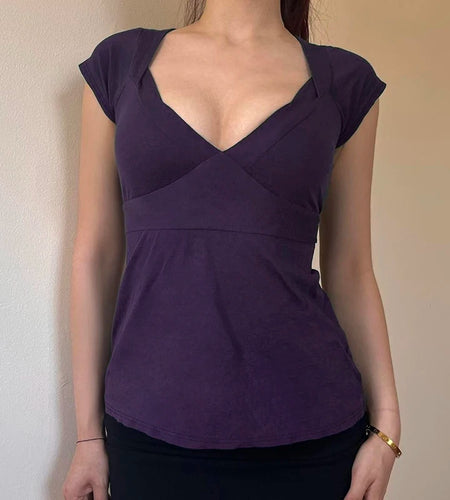 Casual Solid V-Neck Skinny Rear Strap T-shirts Women's Summer Short Sleevees All Match Basic Top Tees Fashion Clothes