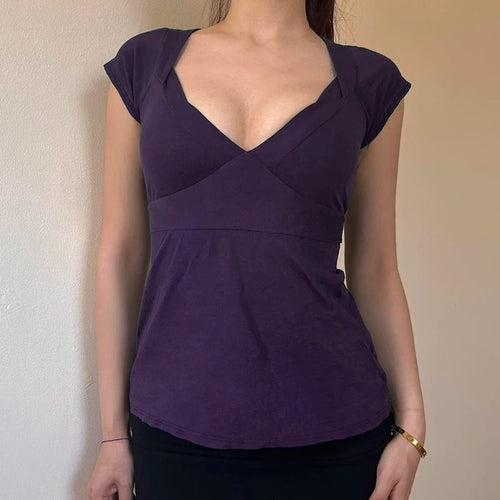 Load image into Gallery viewer, Casual Solid V-Neck Skinny Rear Strap T-shirts Women&#39;s Summer Short Sleevees All Match Basic Top Tees Fashion Clothes
