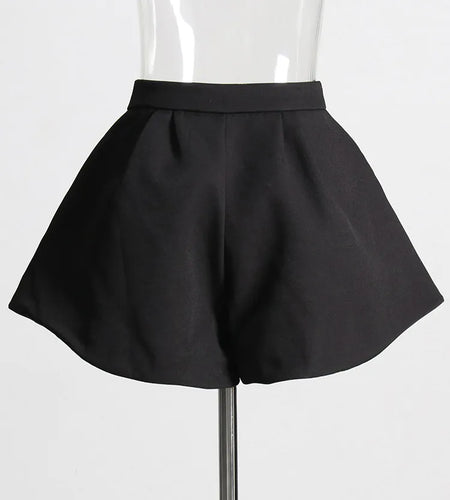 Solid Short Pants For Women High Waist Patchwork Flower Pocket Elegant Casual Shorts Female Summer Fashion Clothing