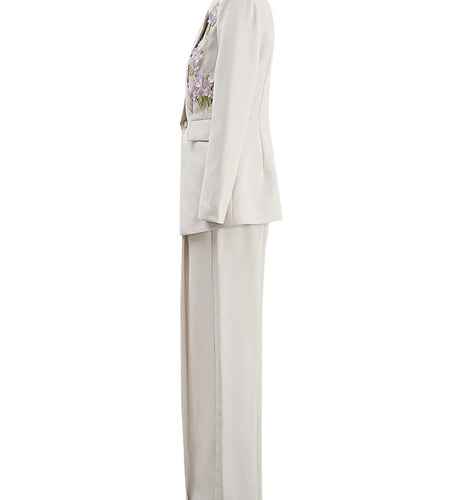 Apricot Flower Blazer Wide Leg Pants Two Piece Suit New Lapel Long Sleeve Women Fashion Tide Spring Autumn 2025 3WM838