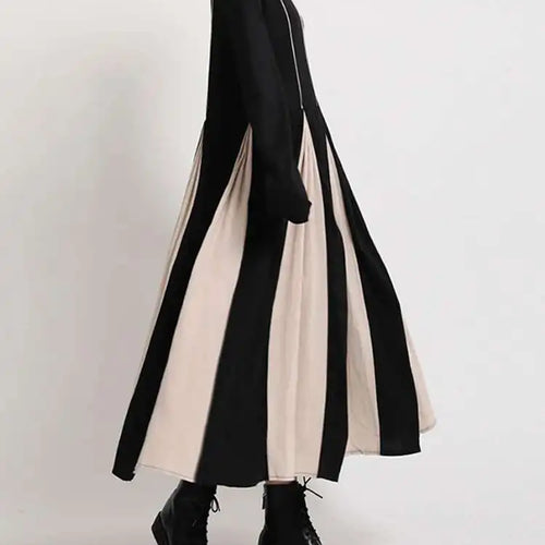 Load image into Gallery viewer, Women Black White Contrast Color Long Dress New Turtleneck Long Sleeve Loose Fit Fashion Tide Autumn Winter 2025  1DD2153
