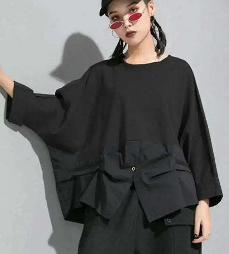 Loose Fit Contrast Color Big Size Sweatshirt New Round Neck Long Sleeve Women Big Size Fashion Spring Autumn 2025 1D716